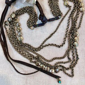 Lucky Brand Leather and Gold Tone Boho Necklace